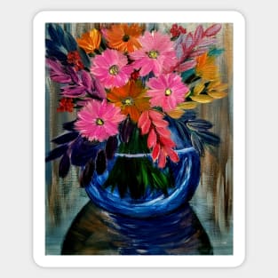 A beautiful bouquet flowers in a glass and gold vase . Sticker